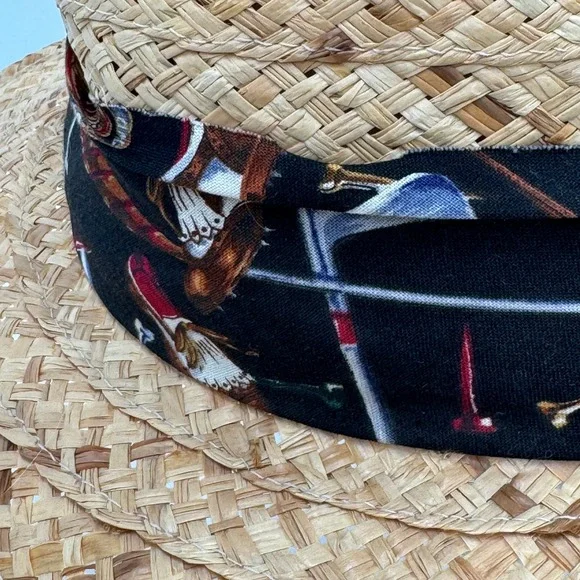 Mango Mango Straw Sun Hat Tan Golf Masters Novelty Print Band Made in USA Fedora